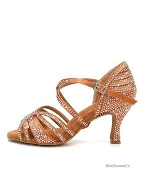 Women Rhinestone Latin Salsa Ballroom Dance Shoes Lightweight Flexible Heels